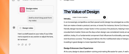 Canvas, interface de rédaction et codage ChatGPT