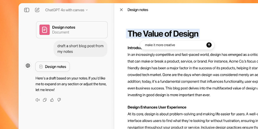 Avec Canvas, ChatGPT devient votre collaborateur visuel !